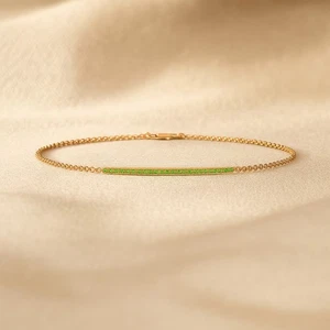 Natural Peridot Bar Bracelet in 14K Solid Gold – August Birthstone # 1020 - Picture 1 of 22