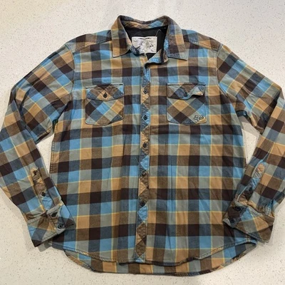 Vtg Fox Racing Flannel Button Up Shirt Men's XL Plaid Long Sleeve Blue Brown - Image 1 of 4