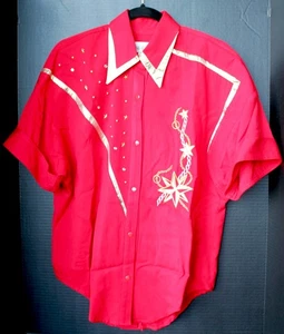 Vintage The Icing Blingy Embroidered Button-Up Shirt Womens Size Large L Red - Picture 1 of 6