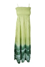 Women's Boho Smocked Bodice Dress, Green Tie Dye Long Summer Strap Dress  S/M