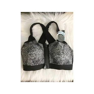 Half Moon Active NWT Women's Sports Bra Front Zip Size Small Black & White - Picture 1 of 8