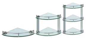 NEW LUXURY CHROME & TOUGHENED GLASS BATHROOM CORNER WALL SHELF - Picture 1 of 6