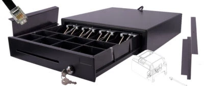 BLITZKASSE iQCash KASSENSCHUBLADE KASSENLADE GELDLADE mit UNTERTISCHMONTAGE NEU 41 x41 x10