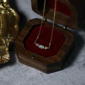 De colección Delicado Collar Minimalista Colgante Ópalo de Fuego Blanco Chapado en Oro 18K Regalo - Imagen 1 de 6
