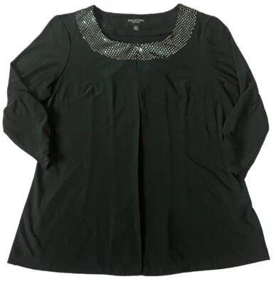 Perceptions Jacket Womens 10 Black Slinky Open Front 3/4 Ruched sleeves Dressy - Image 1 of 4