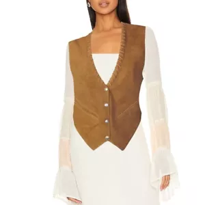 Vintage Cowgirl Boho Western Cowboy Echtleder Wildleder Satin Weste Gr.36 38 S - Bild 1 von 6