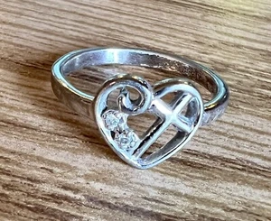 Adorabile anello Croce di Cuore Zirconia Promise Argento Sterling Taglia 8 Faith Amore di Sé - Foto 1 di 9