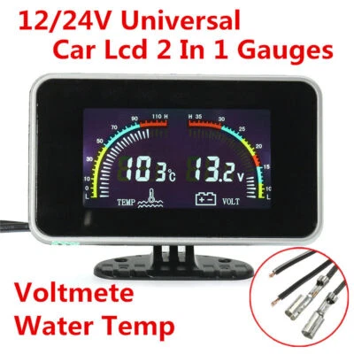 9-36V 2-in-1 LCD Digital Display Car Auto Voltmeter Water Temp Temperature Gauge - Image 1 of 4