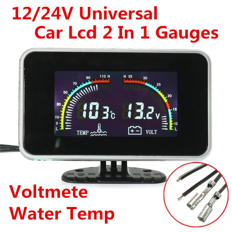 9-36V 2-in-1 LCD Digital Display Car Auto Voltmeter Water Temp Temperature Gauge - Image 1 of 4