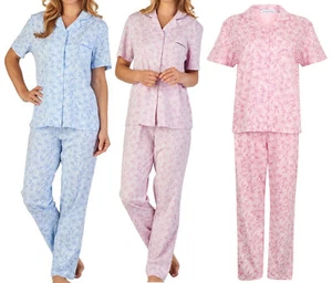 Womens Jersey Cotton Flower Pyjamas Set Slenderella Floral Short Sleeved PJs - Picture 1 of 40