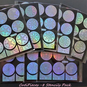 8pc Pack NailArt Vinyl Manicure Stencil Star Heart Shattered Glass Sticker Guide - Picture 1 of 3