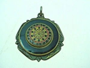 VINTAGE BRONZE ENAMEL DARTBOARD POCKET WATCH FOB - Picture 1 of 6
