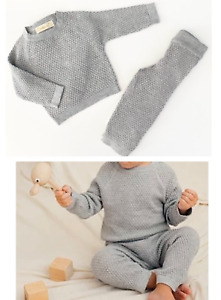 Baby Boys Grey Knitted Set Co Ord Outfit Kirsty Green George 2 Piece Jogger NEW