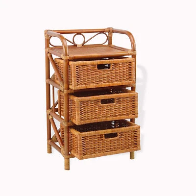 SK NEW INTERIORS Laundry Chest w/ 3 Drawers Natural Rattan Wicker Handmade
