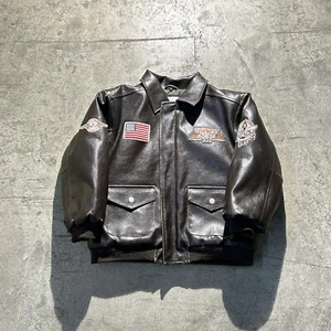Kids / Boys Avirex Bomber Jacket Embroidered Back Size 7 Dark Brown - Picture 1 of 11