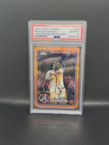 2024 Topps Chrome Ronald Acuna Jr Orange Speckle /25 Image Variation PSA 10 SP - Picture 1 of 3