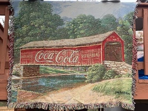 Christmas Coca Cola Coke Bridge Tapestry Throw Blanket Jim Harrison Cotton 50x60 - Picture 1 of 7