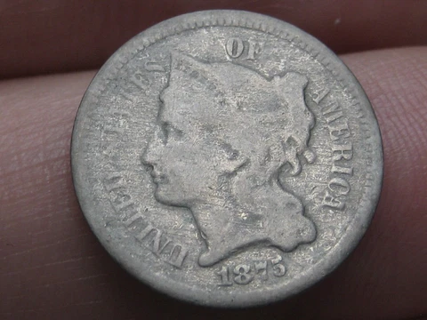 1875 Three 3 Cent Nickel 3CN- VG Details Cover