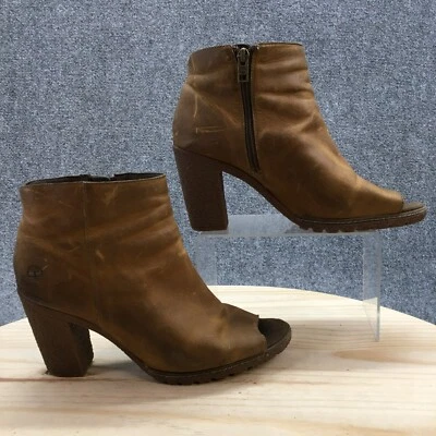 Botas Timberland Femininas 10 Tillston Botas de Tornozelo Couro Marrom Salto Peep Toe - Imagem 1 de 4