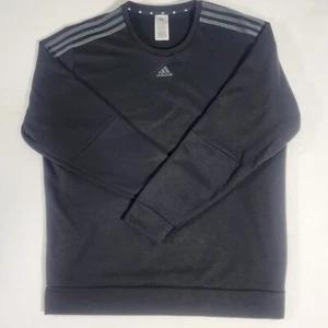 Adidas Sweatshirt Mens Extra Large Black Pullover Long Sleeve Fleece Striped - Picture 1 of 5
