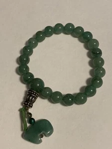 Vintage Artisan Jade Elephant Dangle Beaded Stretch Bracelet 6" - Picture 1 of 6