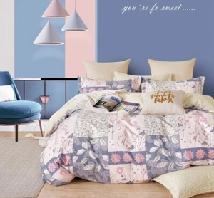 Flowers and Leaves 100% Cotton 3pc Bedding Set: 1 Duvet Cover + 2 Pillow Shams - Picture 1 of 3