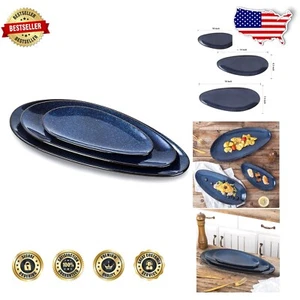Stackable Blue Oval Serving Platters, Microwave & Dishwasher Safe - Set of 3 - Picture 1 of 8