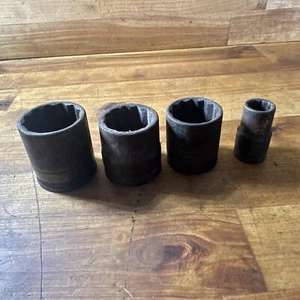 Craftsman Underlined USA 1/2” Inch Drive H 4Pc 1-1/8", 1”, 1/2”  12pt SAE Socket - Picture 1 of 13