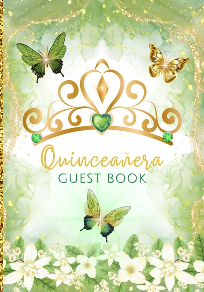 Libro de visitas de quinceañera verde: libro de firma Butterfly Quince para invitados inicio de sesión Foto 1 de 1