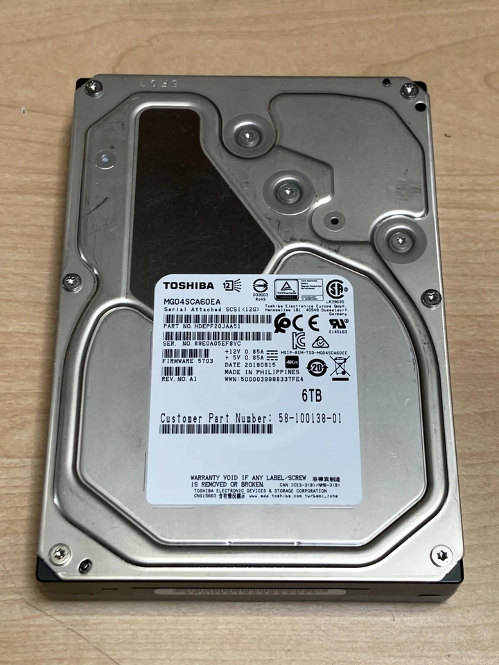TOSHIBA 6TB SAS 12G SAS 3.5" 4kn 128MB  MG04SCA60EA HARD DRIVE SERVER - Image 1 of 1