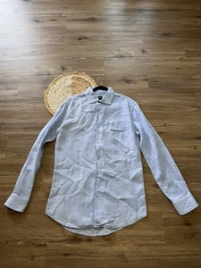 BLACK SAKS FIFTH AVENUE 100% Linen Button Down Long Sleeve Mens Shirt - Picture 1 of 9