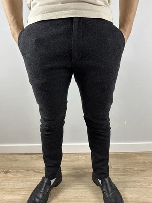 LANVIN Mens zip biker Pants Wool Grey black 46 W31 Rare Chinos Slim - Image 1 of 4