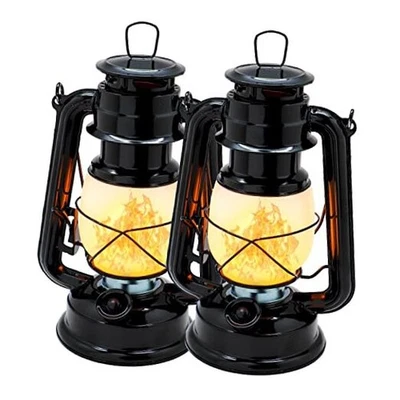  LED Vintage Flame Lantern Metal Outdoor Hanging Lantern with Black2 Pack of 2 - Image 1 of 4