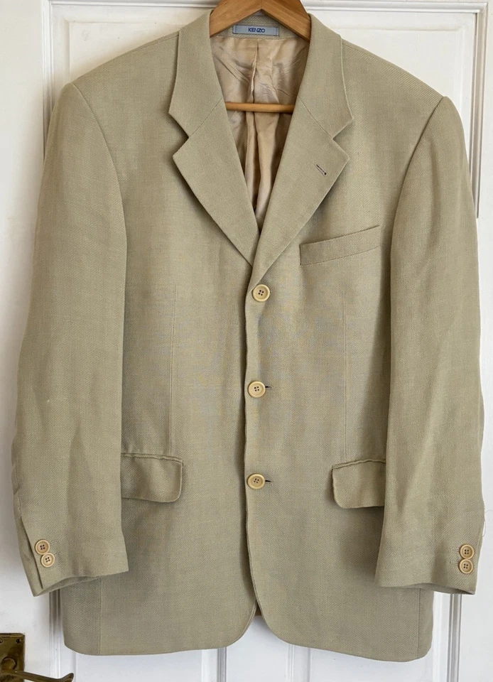 Blazer de lana de lino 42R vintage KENZO HOMME para hombre hecho en Francia beige claro años 90 Foto 1 de 4