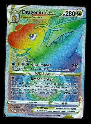 2022 Pokemon Dragonite VStar Rainbow Secret Rare Pokemon Go 081/078 Card NM - Image 1 of 2