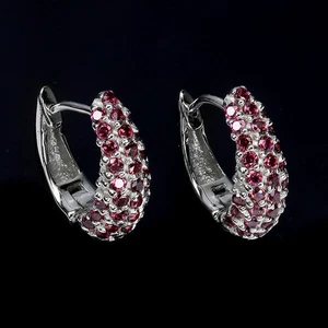925 Sterling Silver Earrings Round Rhodolite Garnet Natural Gemstone Jewelry - Picture 1 of 13