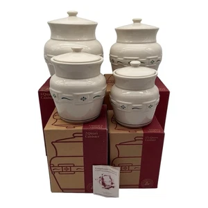 4pc Longaberger Pottery Woven Heritage Green Canister Set w/Lids Boxes Retired - Picture 1 of 23