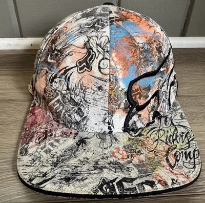 Gorra Fox Racing Ajustada Negra Amarilla Azul Motocross y2k Hombres Carreras AOP Flex Foto 1 de 4