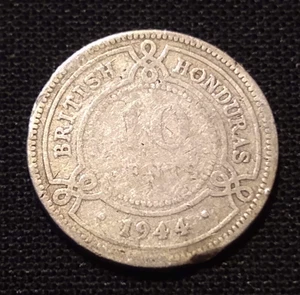 1944 british honduras 10 cents belize george sterling 925 rare 30k silver coin - Bild 1 von 2