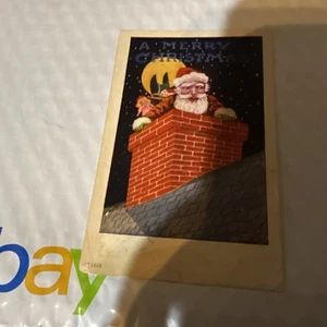 Frohe Weihnachten Weihnachtsmann Kamin Vollmond Postkarte - Bild 1 von 2