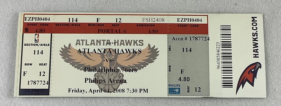 Ingresso NBA 2008 04/04 Philadelphia 76ers at Atlanta Hawks - Andre Iguodala 30pts - Imagem 1 de 1