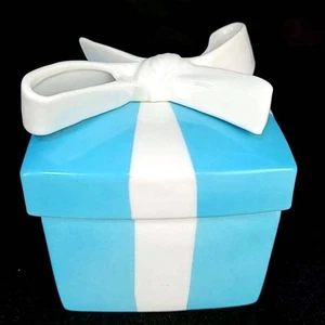 Tiffany Stil Geschenkbox Keramik Schmuckschatulle blau weiß Band Schmuckhalter  - Bild 1 von 6