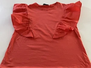 Mango Orange T Shirt With Ruffle Embellishment Size M - Picture 1 of 3