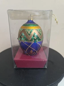 Albero di Natale decorativo in vetro a forma di uovo rosso verde blu oro 4,25" - Foto 1 di 5