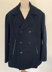 VICTORINOX Hombres Azul Marino Lana Doble Pecho Cremallera Bolsillos Informal Guisante Abrigo Chaqueta XL - Imagen 1 de 24