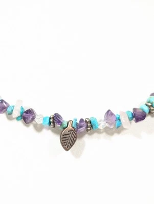 Collar Gargantilla Playa Costera Boho Imitación Turquesa Chip Piedra Amatista Cuarzo Foto 1 de 4