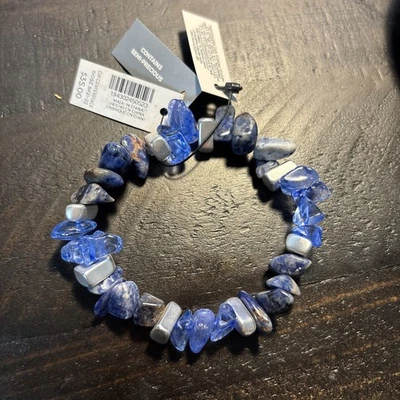 全新带标签 Chico’s 半宝石弹力手链蓝色 — 第 1/4 张图片