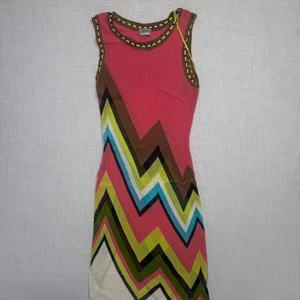 Abito sportivo Missoni senza maniche in maglia chevron rosa multicolore midi taglia XS - Foto 1 di 16