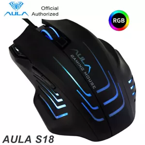 AULA 6400 DPI RGB Gaming Mouse USB LED With Fire Key for Computer Laptop PC - Picture 1 of 11
