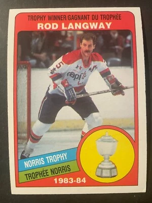 Rod LANGWAY 1984-85 O-Pee-Chee Hockey Norris Trophy Winner #377 Washington - Image 1 of 2